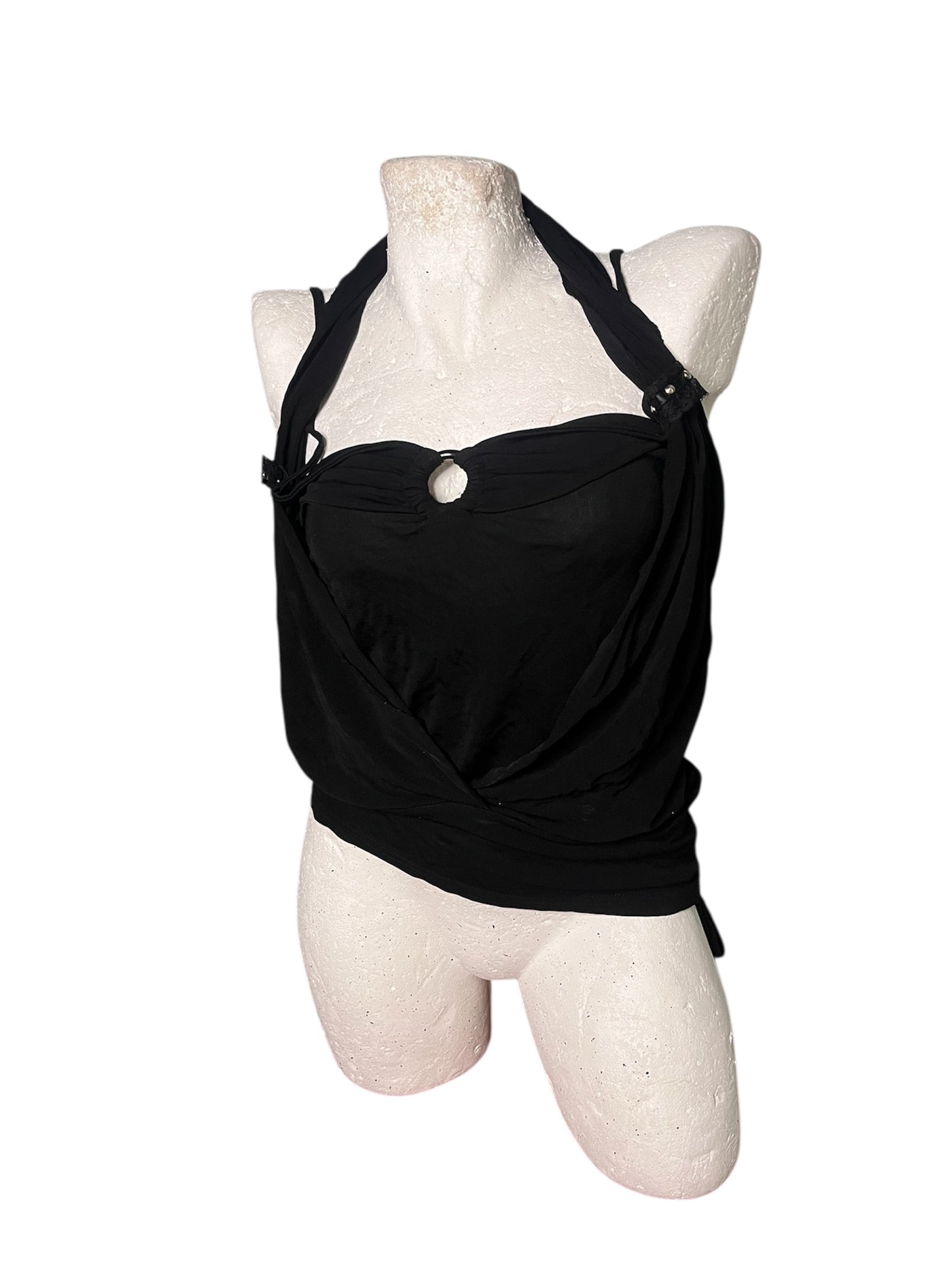 Black Draped Halter Top in Soft Rayon #11970