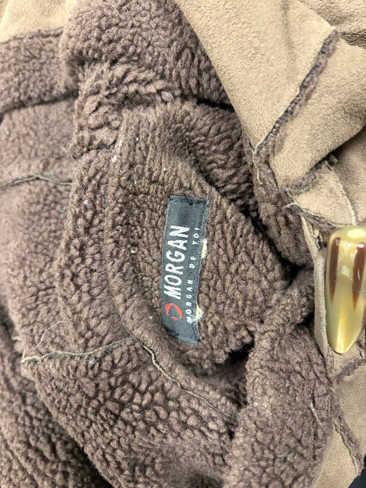 Vintage Morgan Hooded Faux Shearling Jacket #13340