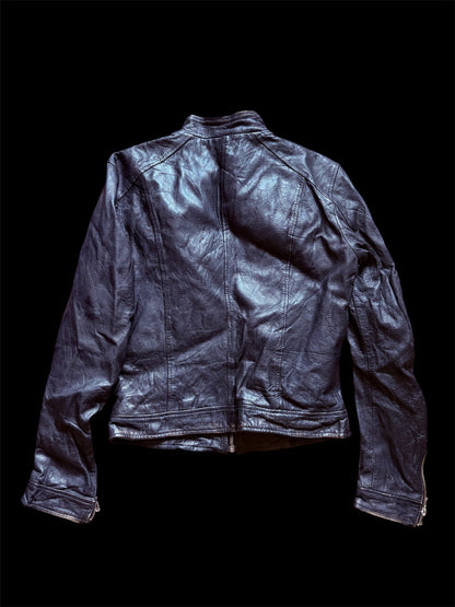 Souvenir Clubbing Distressed Black Leather Moto Jacket #13549