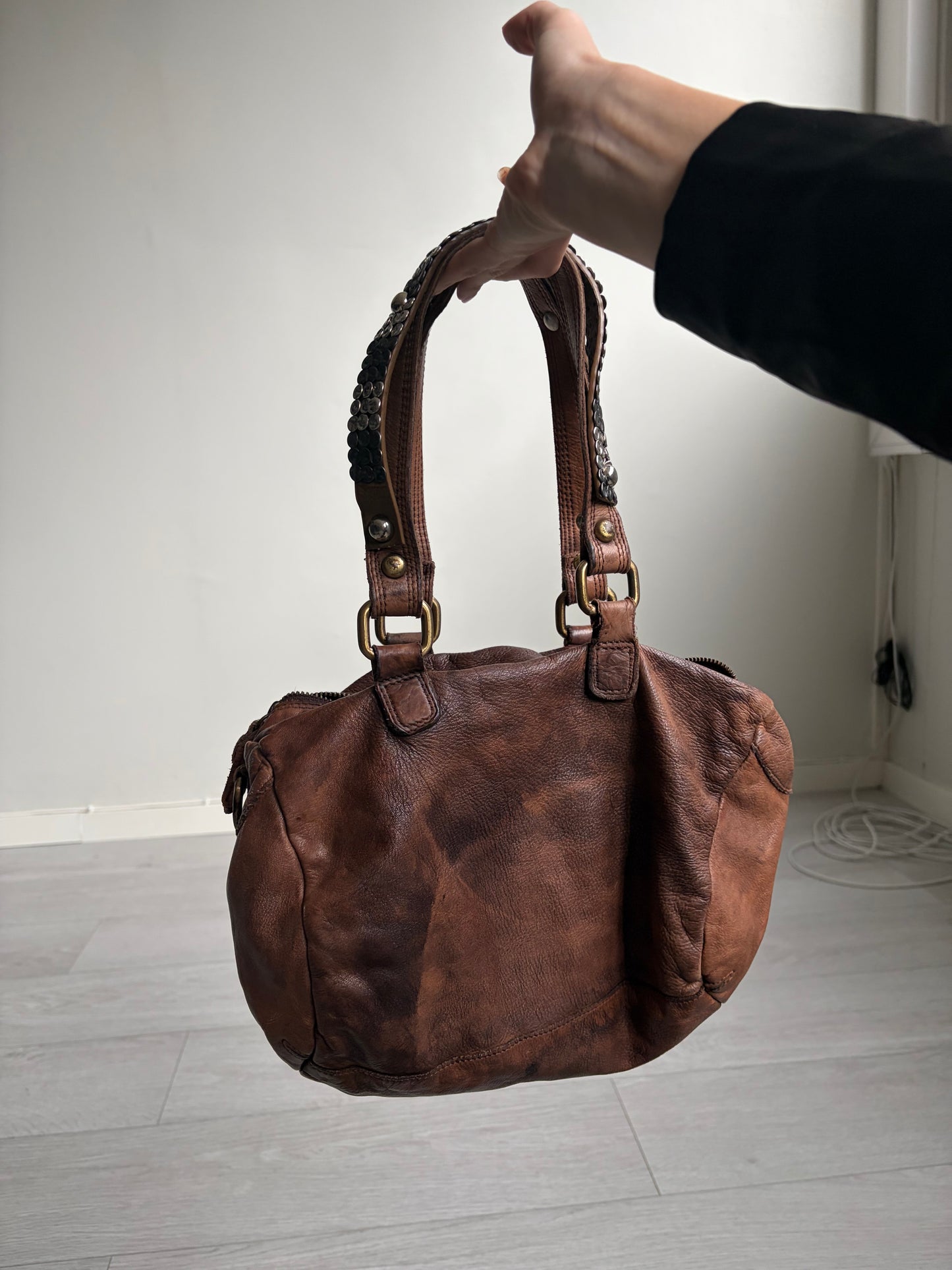 Studded Leather Bowling Bag #13181