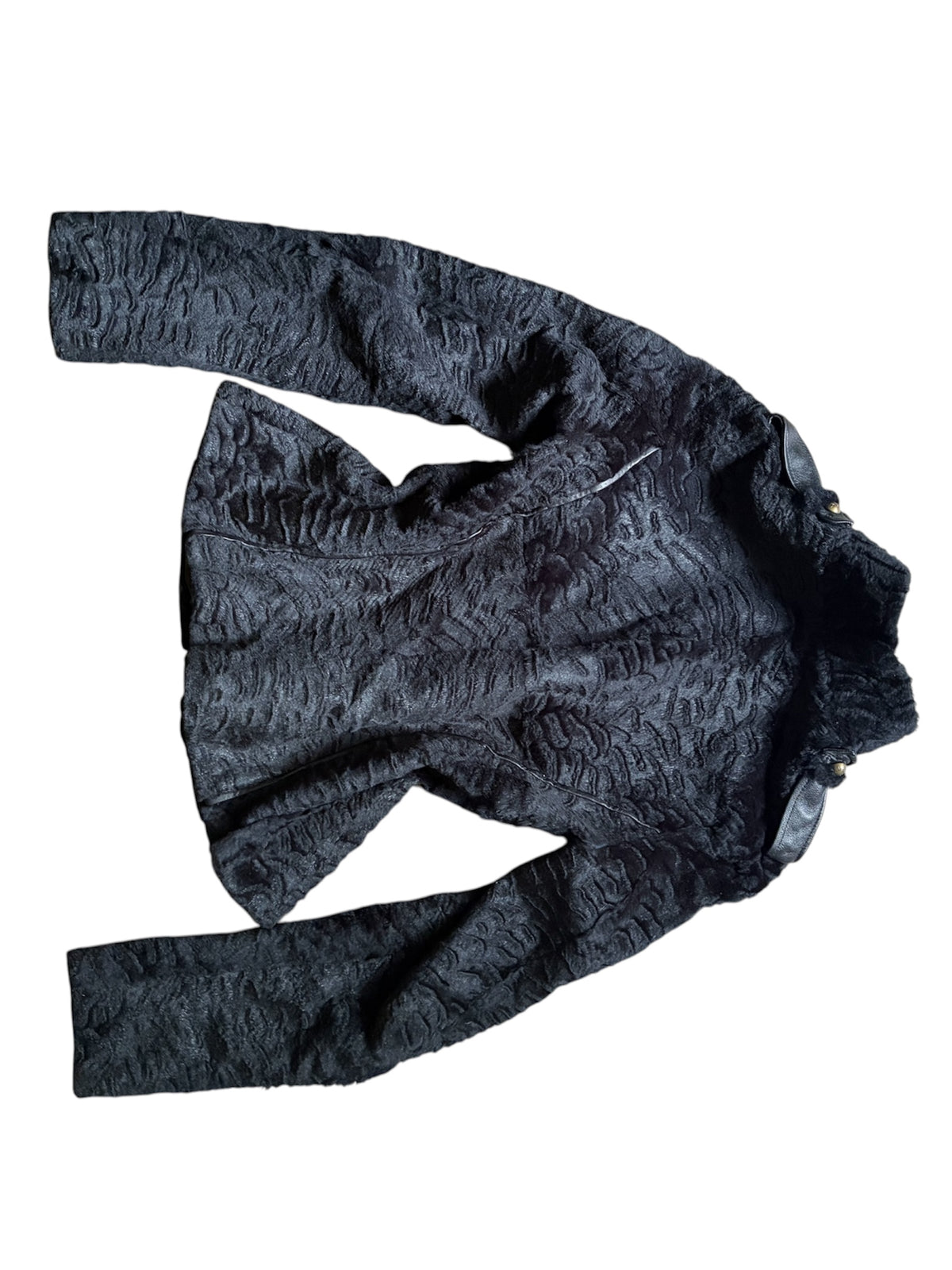 Black Fur Trim Jacket with Leather Details #13555