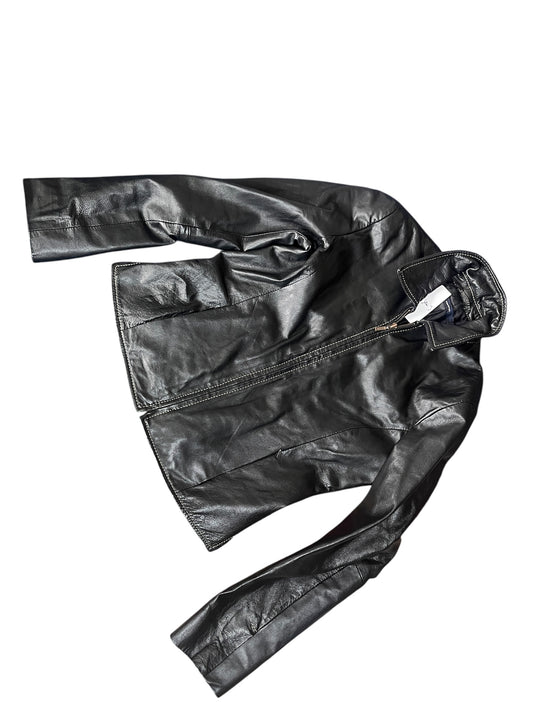 Cortefiel Black Lamb Leather Zip Jacket #11888