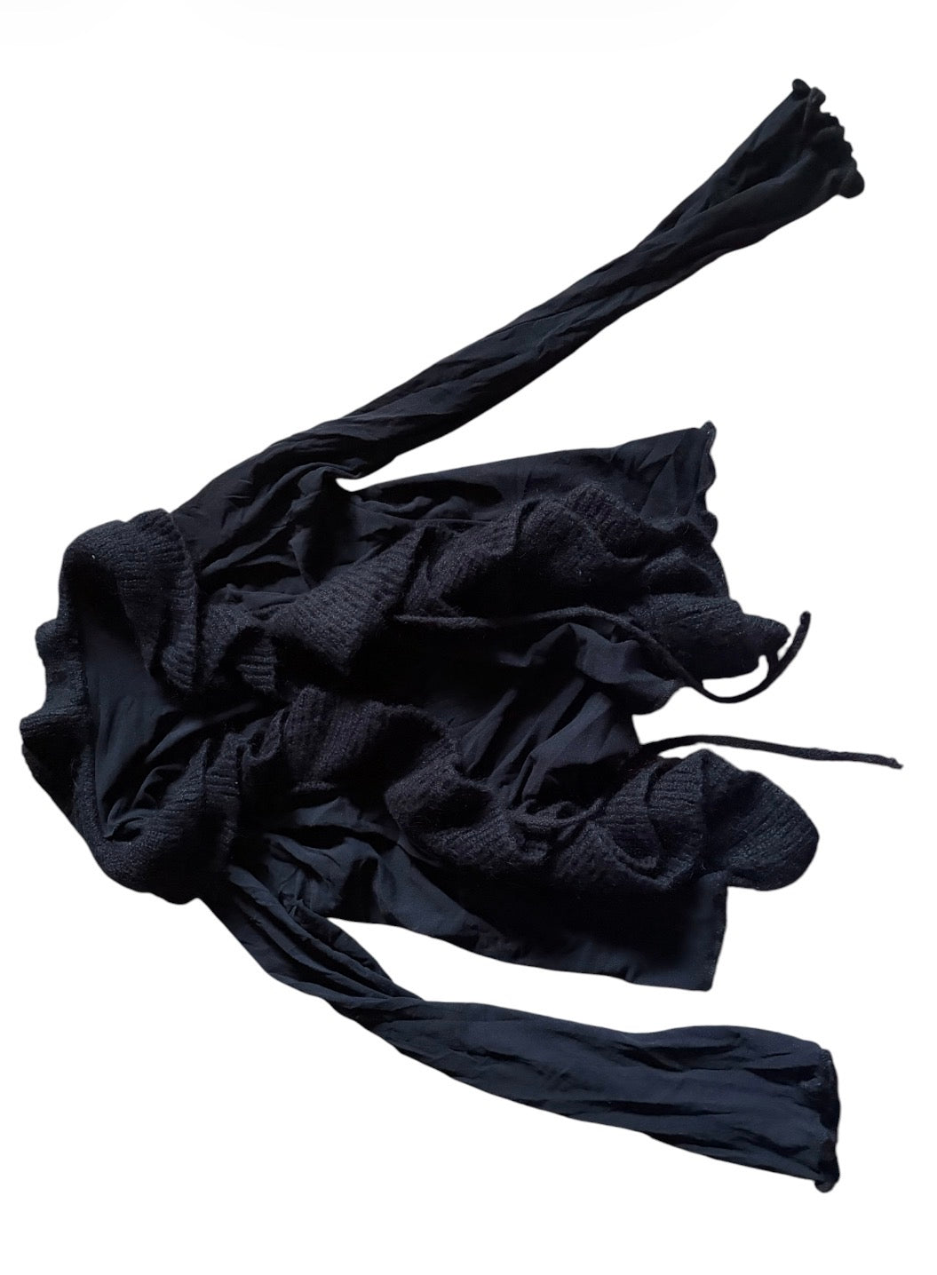 Black Mohair & Sheer Ruffle Cardigan #13690