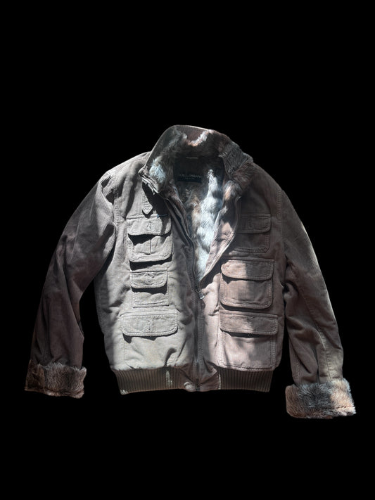 Dolce & Gabbana AW04 Corduroy Fur-Lined Cargo Jacket – Made in Italy #9528