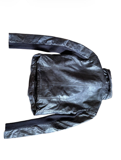 Black Asymmetric Leather-Look Aviator Jacket