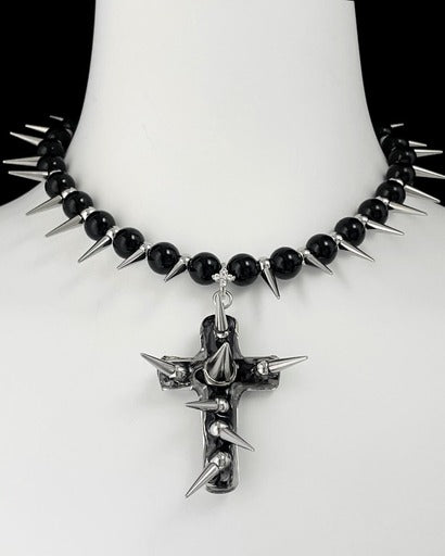 Spiked-black-cross necklace 666999 #2989