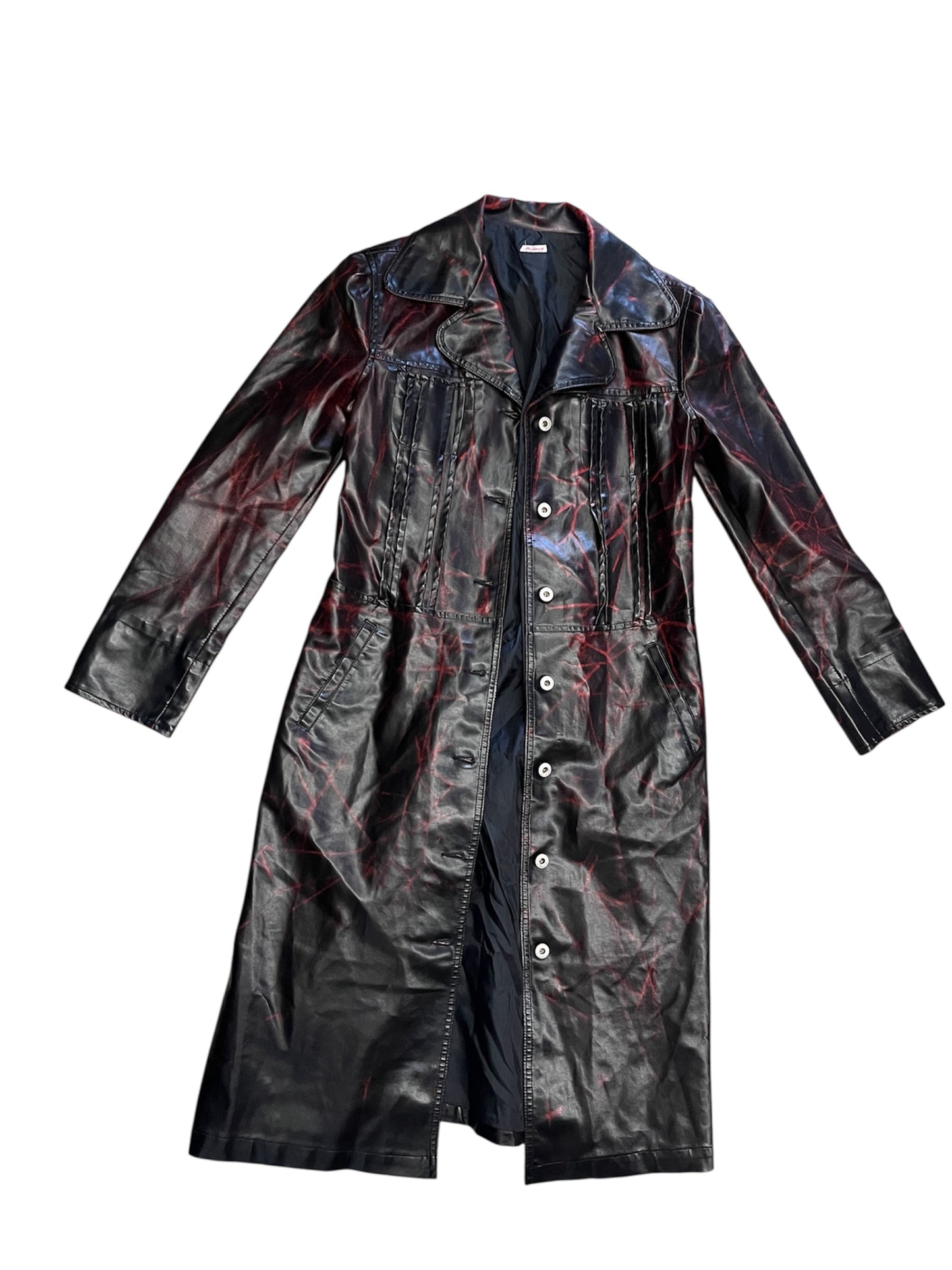 Y2K Black & Red Crackled Tech Trench Coat #11840