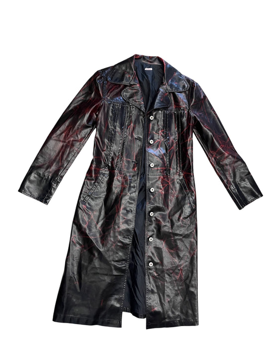 Y2K Black & Red Crackled Tech Trench Coat #11840