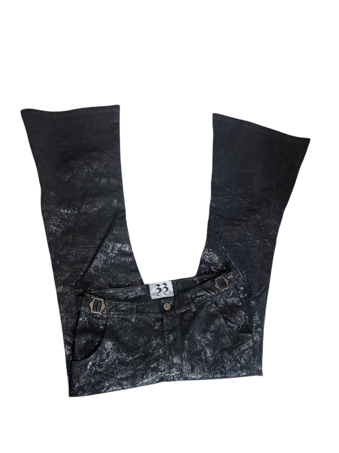 Black Leather Flare Pants – Textured Finish #12174