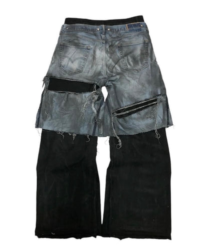 MM.Option layered damage black denim pants #7598