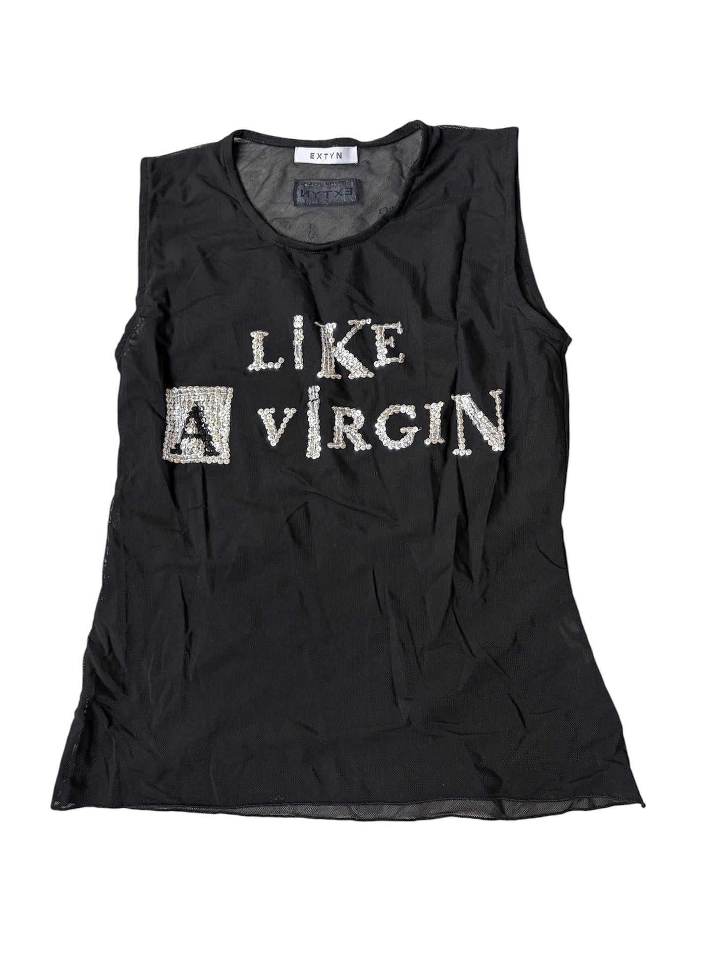 Extyn Y2K “Like a Virgin” Rhinestone Mesh Top #13210