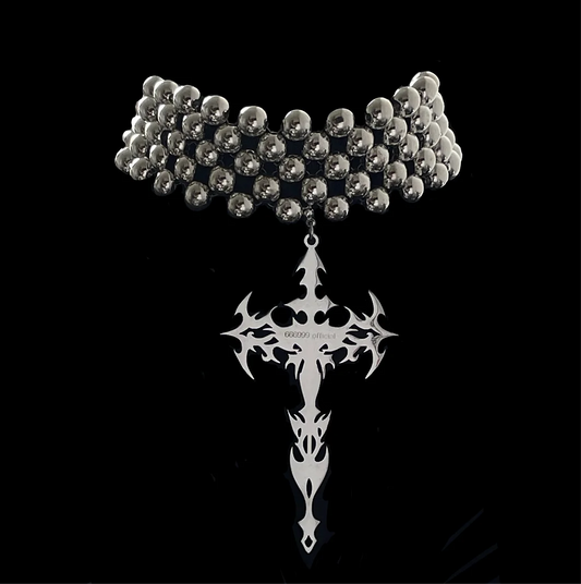Electroplated silver acrylic & extra large cross choker 666999
