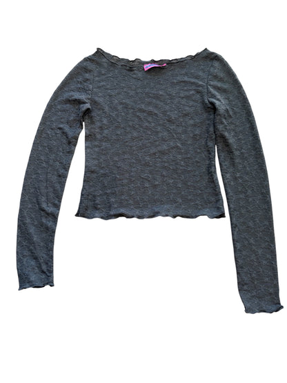 2000s Eally Tired Grey Floral Mesh Top #13263