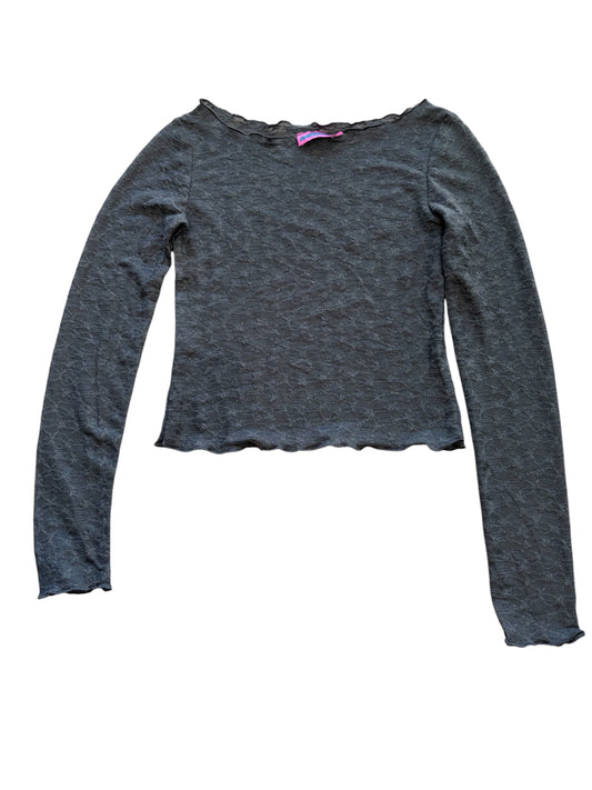 2000s Eally Tired Grey Floral Mesh Top #13263