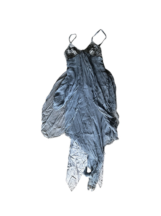 90s Powder Blue Chiffon Silk Butterfly Dress #8620