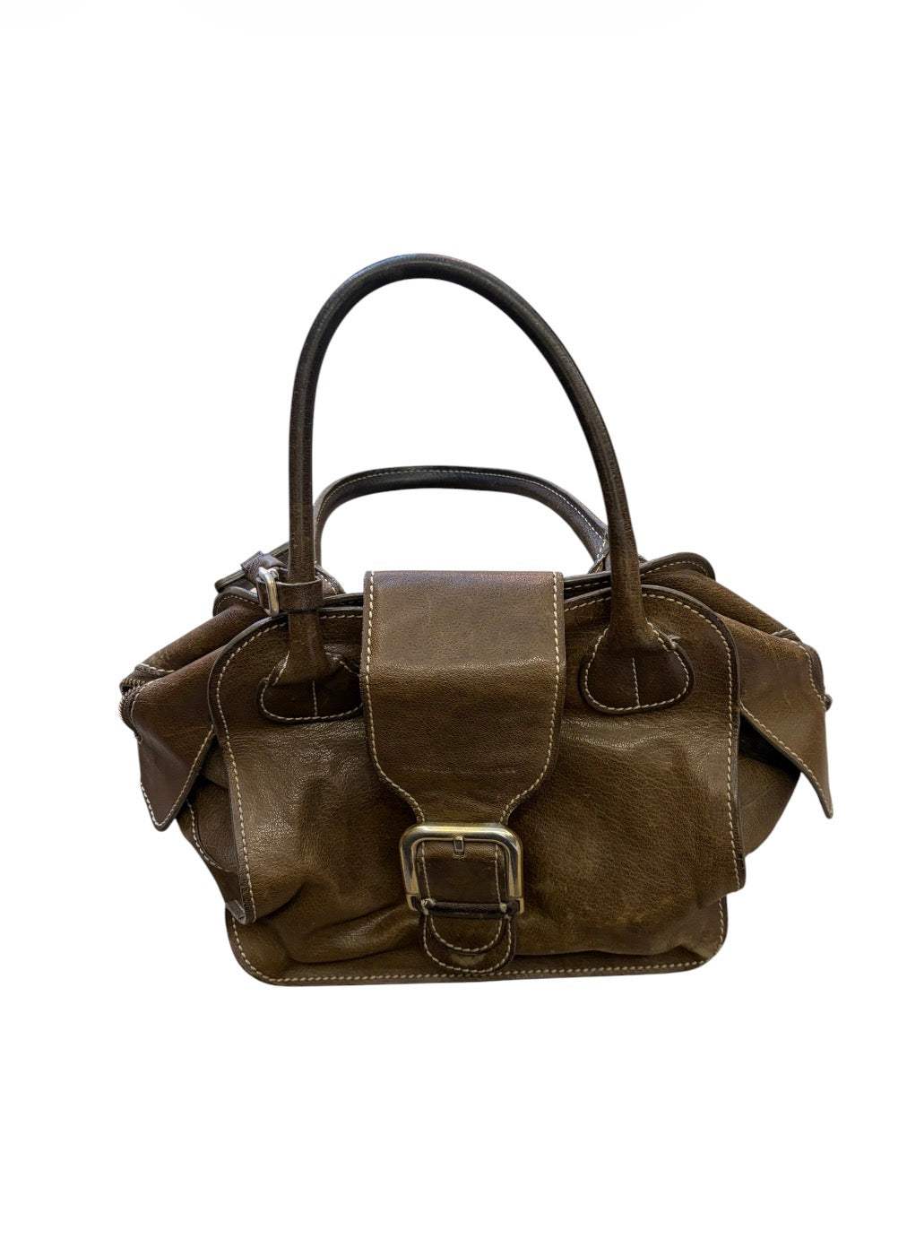 Brown Leather Buckle Shoulder Bag #13623