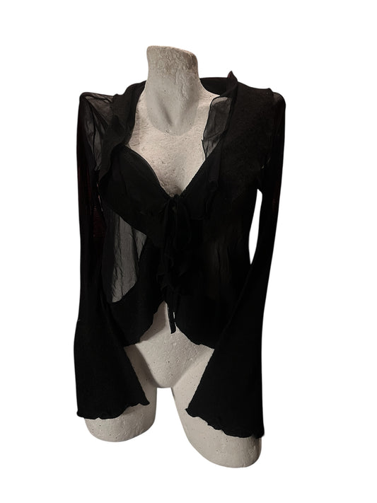 Sheer Black Ruffle Tie Blouse – Made in Italy #12114
