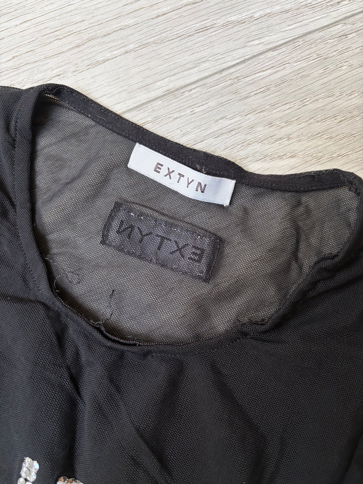 Extyn Y2K “Like a Virgin” Rhinestone Mesh Top #13210