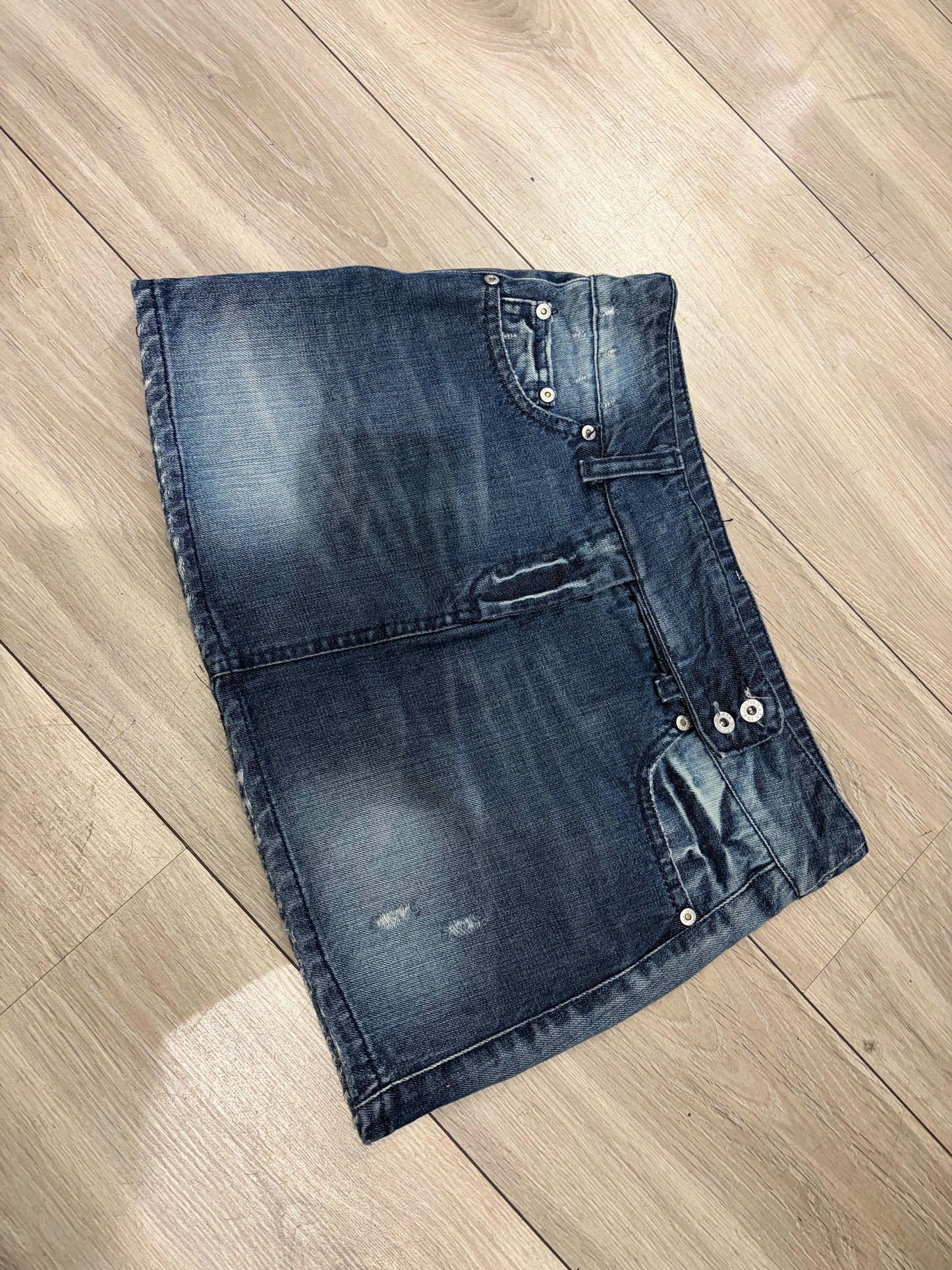 Please Distressed Denim Wrap Skirt #13319