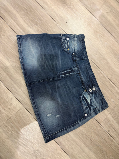 Please Distressed Denim Wrap Skirt #13319