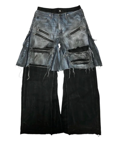 MM.Option layered damage black denim pants #7598