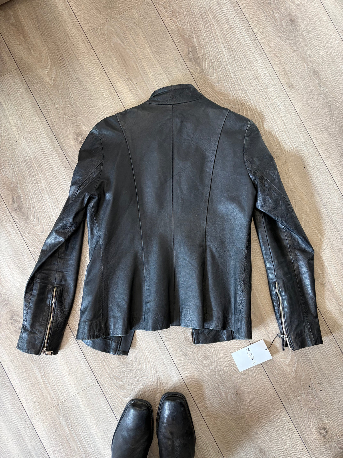 Vintage Italian Black Leather Zip Jacket #11993