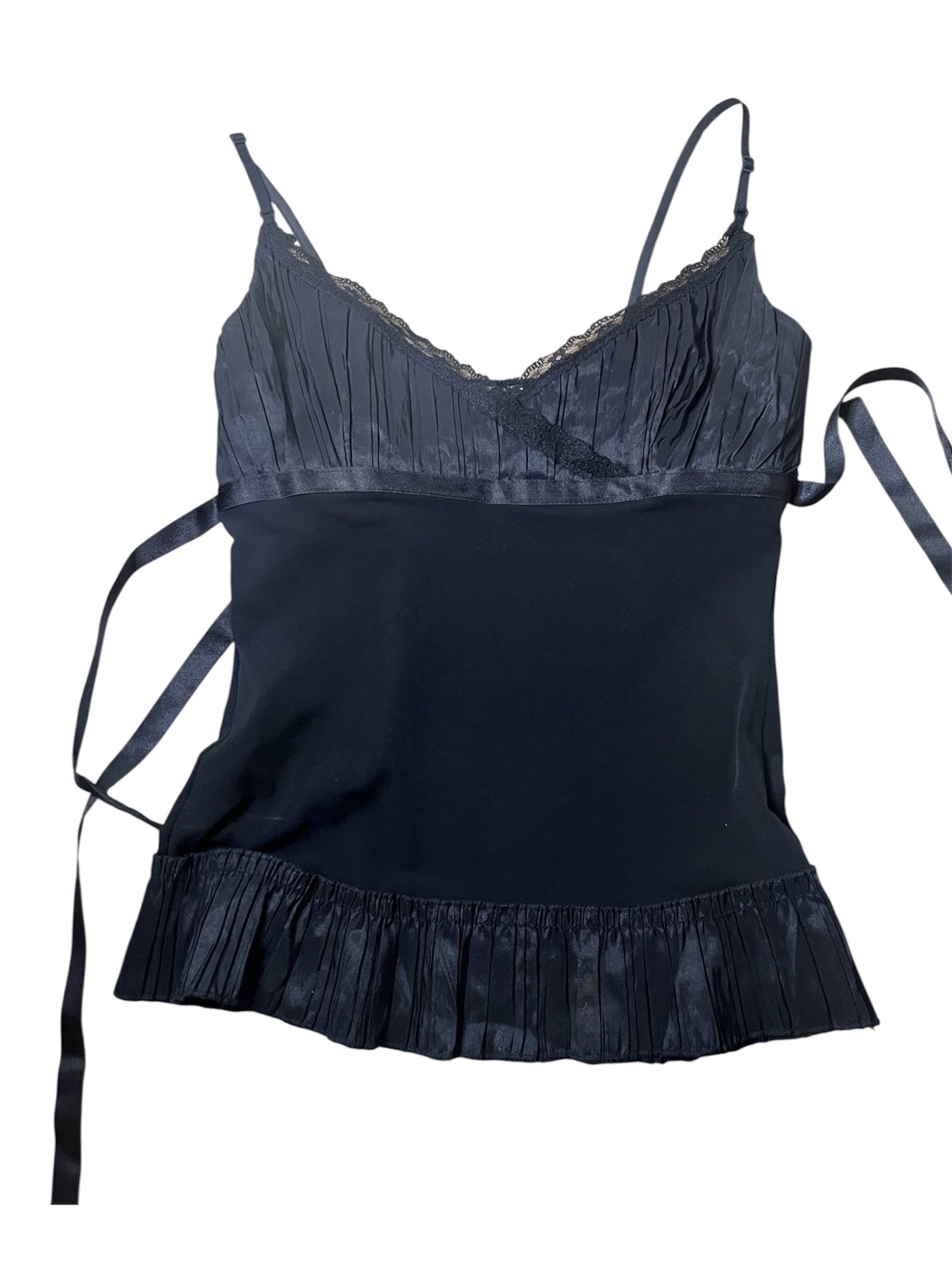 Black Lace Camisole Top with Satin Tie Back #11596