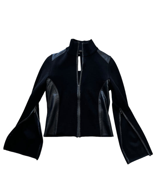 Fitted Wool Jacket With Leather Details #5112