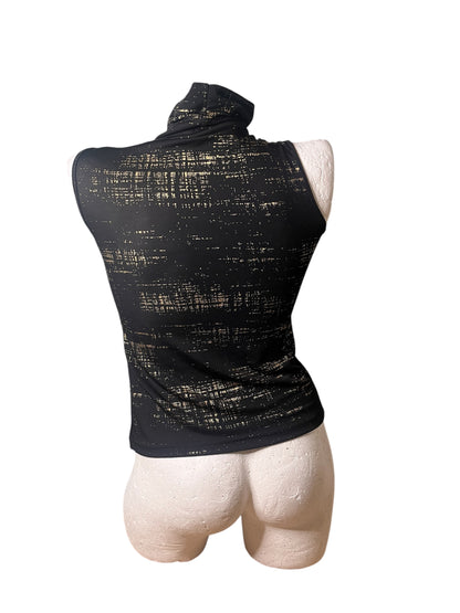 Black & Gold Textured Turtleneck Top #11614