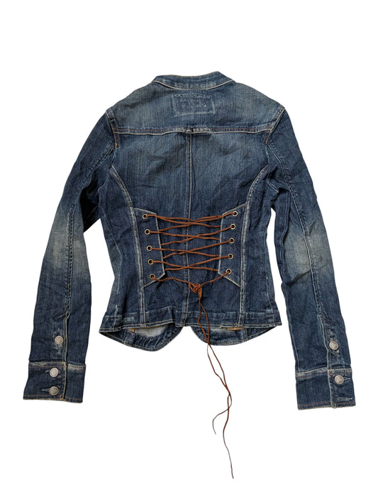 Vintage Guess Jeans USA Lace-Up Corset Denim Jacket #13221
