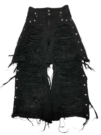 MM.option half docking damage black denim pants

 #7597