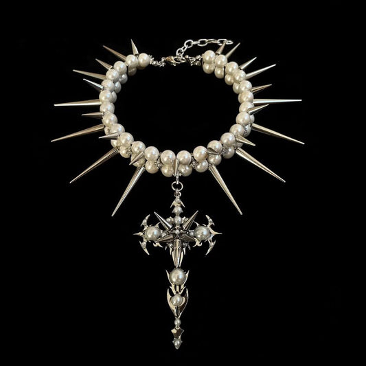 Gothic Passion Crucifix pearl choker 666999 #9928