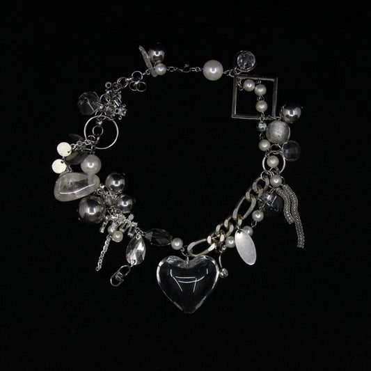 Silver clear heart necklase by Mealz #10173