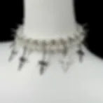 Mini cross spiked double pearls necklace 666999 #2986