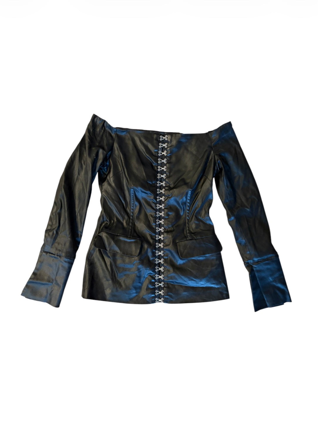 Blumarine black vinyl corset jacket front