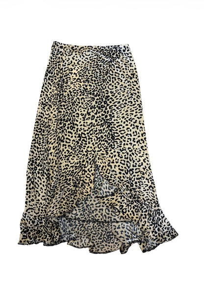 Leopard Print Ruffle Midi Skirt