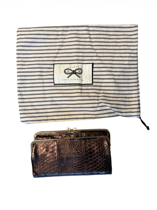 Anya Hindmarch metallic bronze snakeskin-textured framed clutch, image 1
