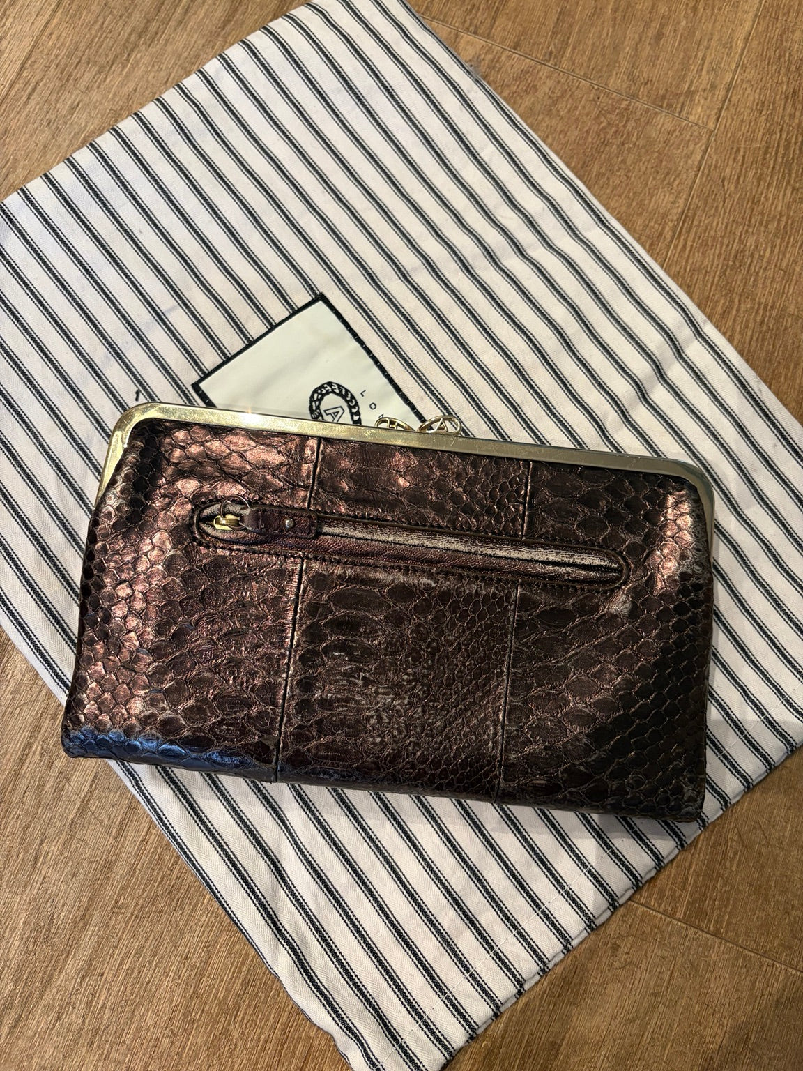 Anya Hindmarch metallic bronze snakeskin-textured framed clutch, image 2
