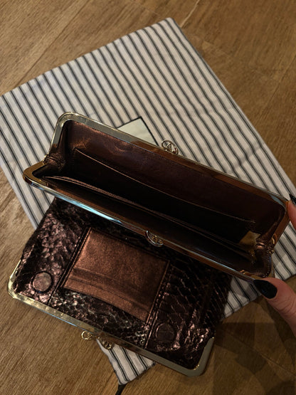Anya Hindmarch metallic bronze snakeskin-textured framed clutch, image 4