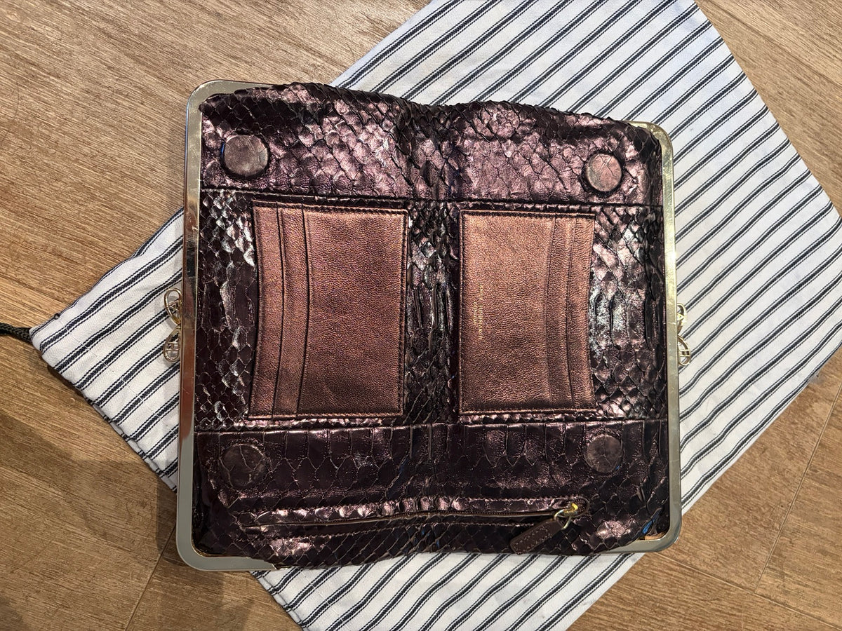 Anya Hindmarch metallic bronze snakeskin-textured framed clutch, image 5