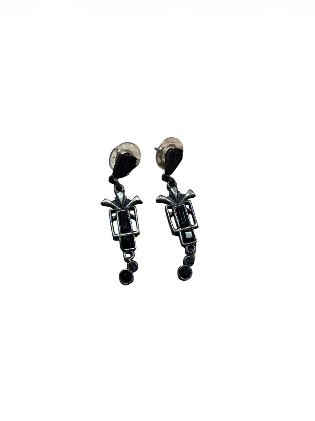 Art Deco Black Glass Drop Earrings #13803