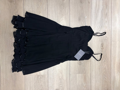 Black rhinestone layered ruffle dress front