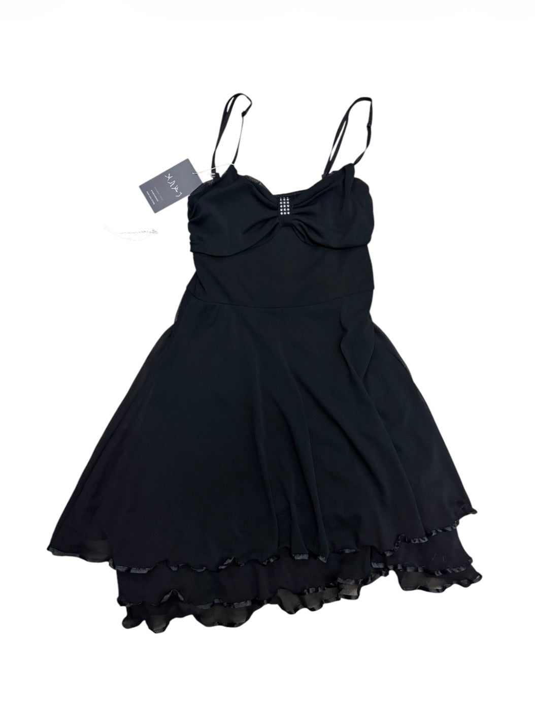 Black rhinestone layered ruffle dress back