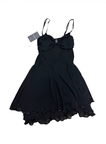 Black rhinestone layered ruffle dress back