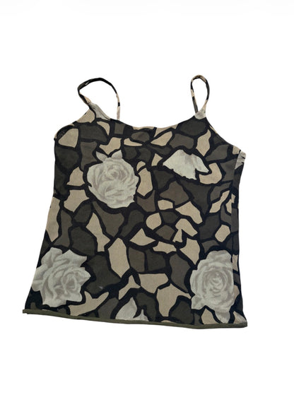 Eleonora Amadei olive rose print mesh camisole