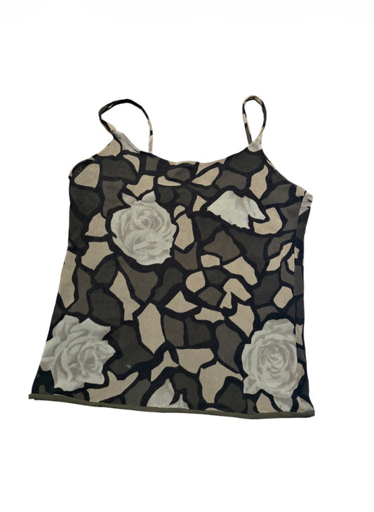 Eleonora Amadei olive rose print mesh camisole