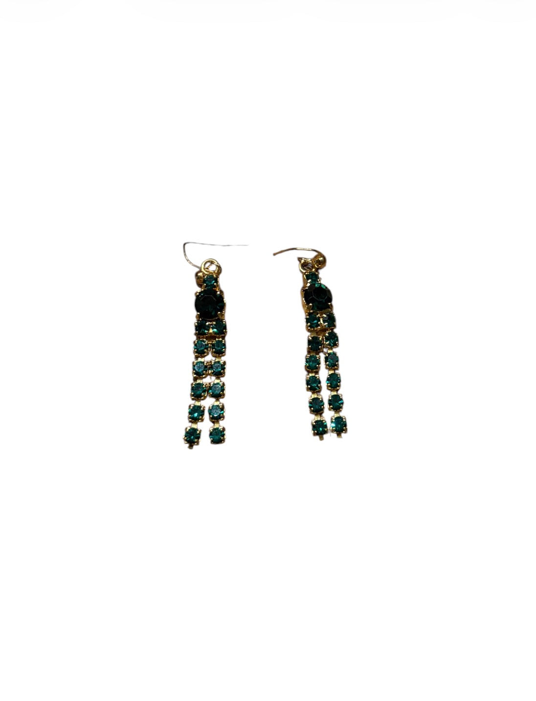 Gold-Tone Green Stone Drop Earrings #13801
