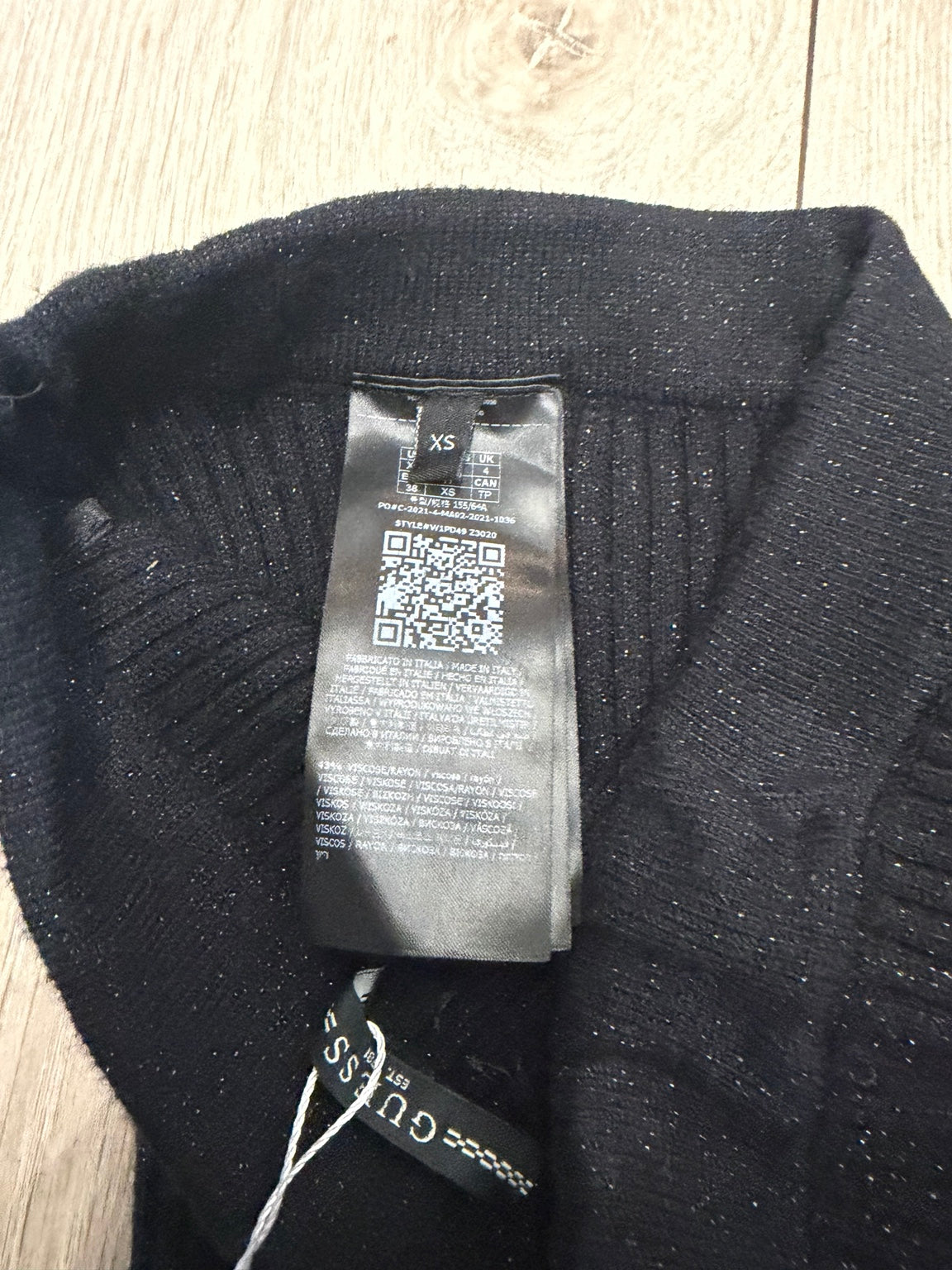 Size XS and fabric care label