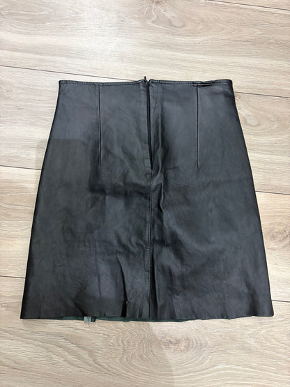 Black leather mini skirt back