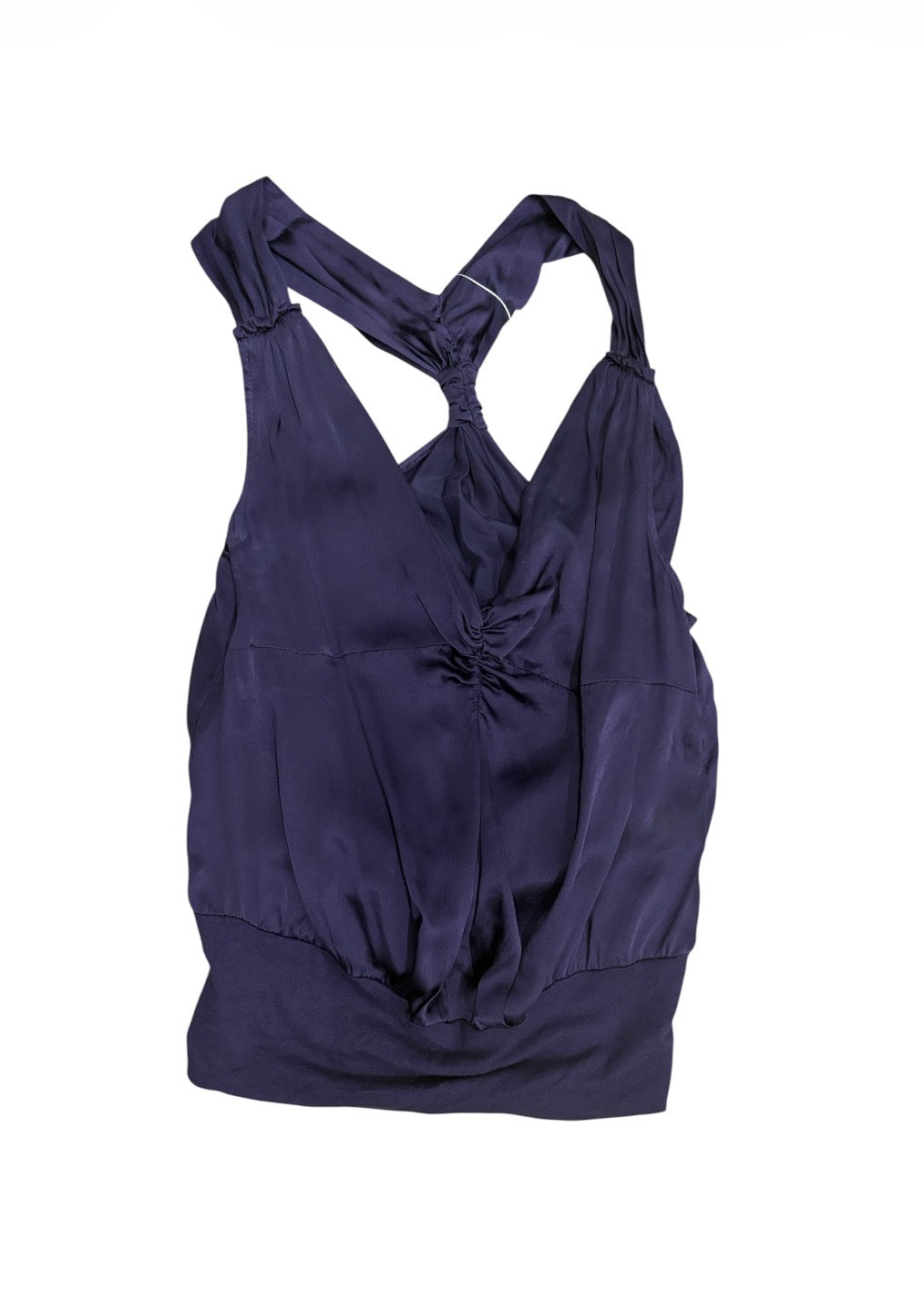 Max & Co. aubergine draped silk halter top front